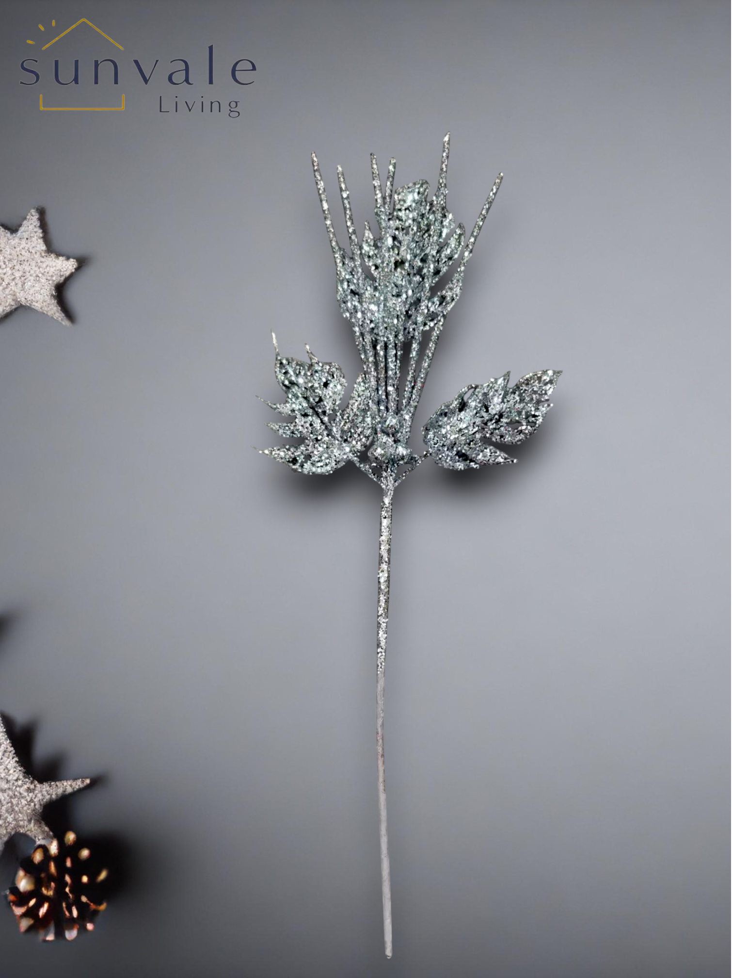 Silver frosted fern leaf artificial holiday decoration spray by Sunvale Living