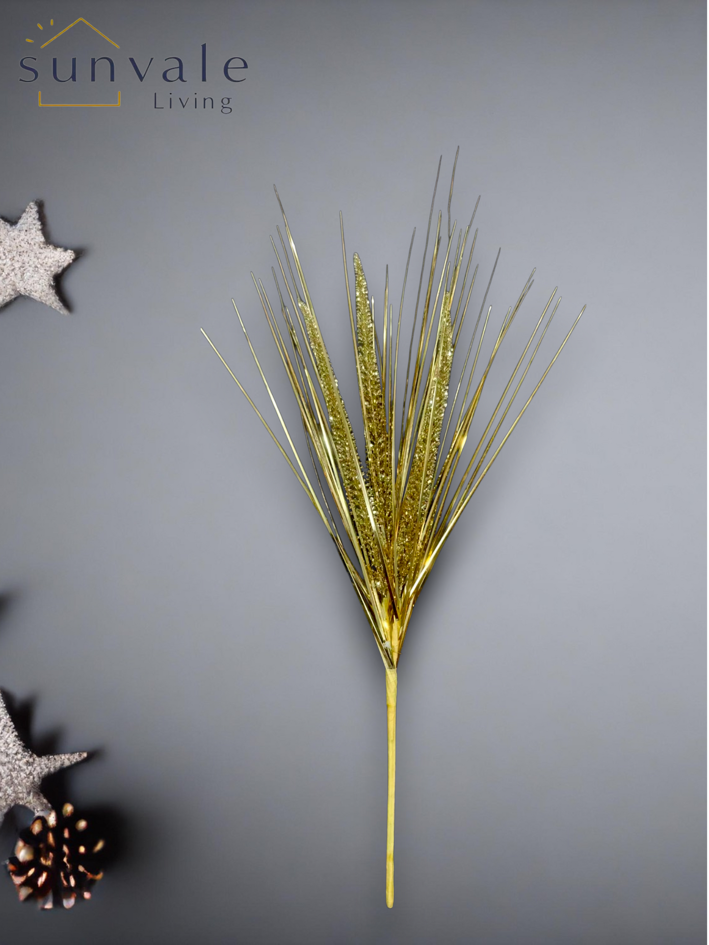 Gold glitter pine needle artificial holiday decoration spray by Sunvale Living
