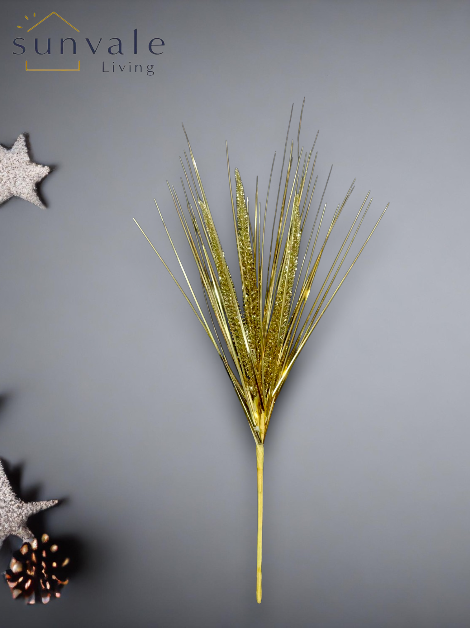 Gold glitter pine needle artificial holiday decoration spray by Sunvale Living
