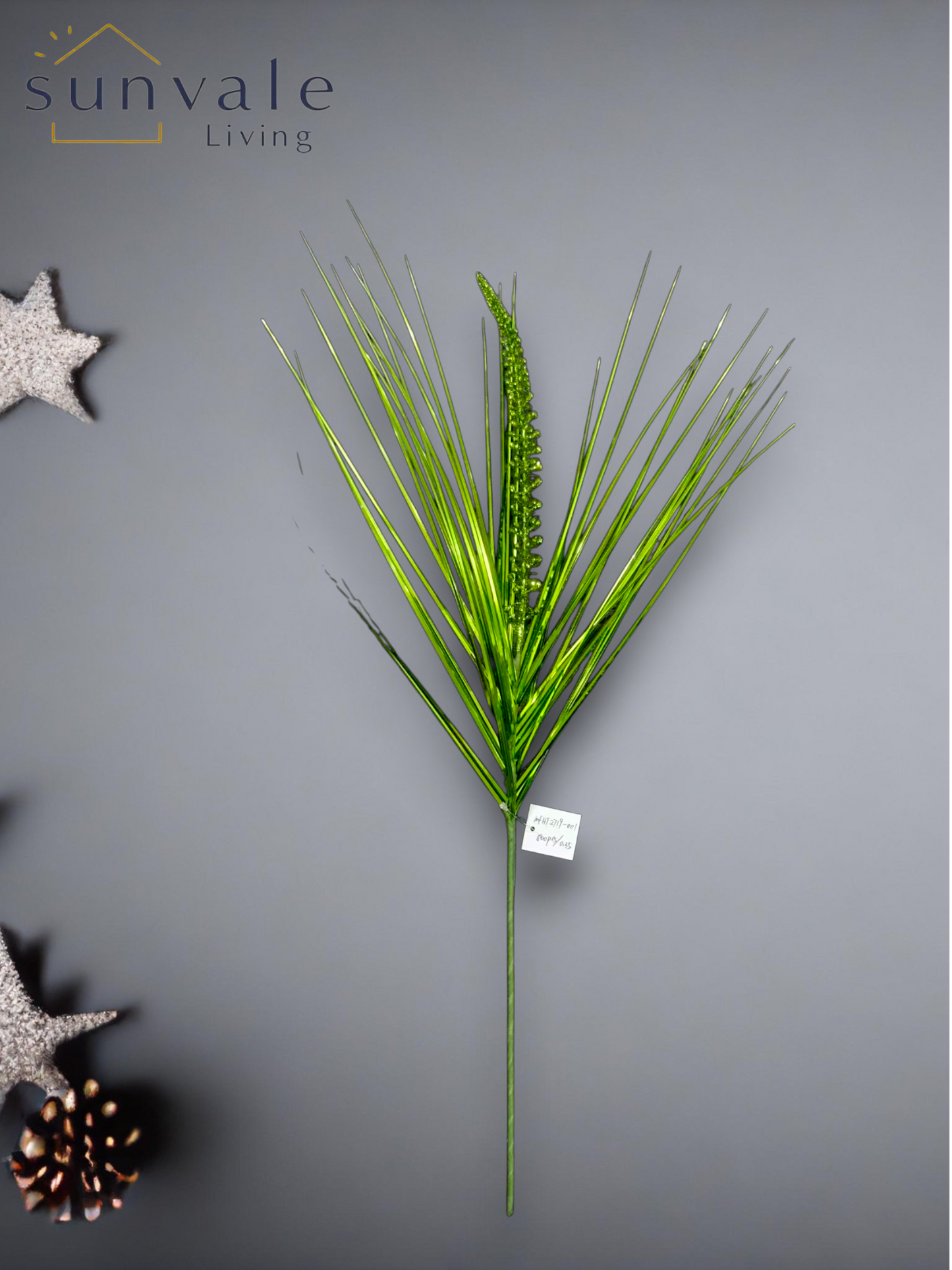 Green glitter pine needle artificial holiday decoration spray by Sunvale Living