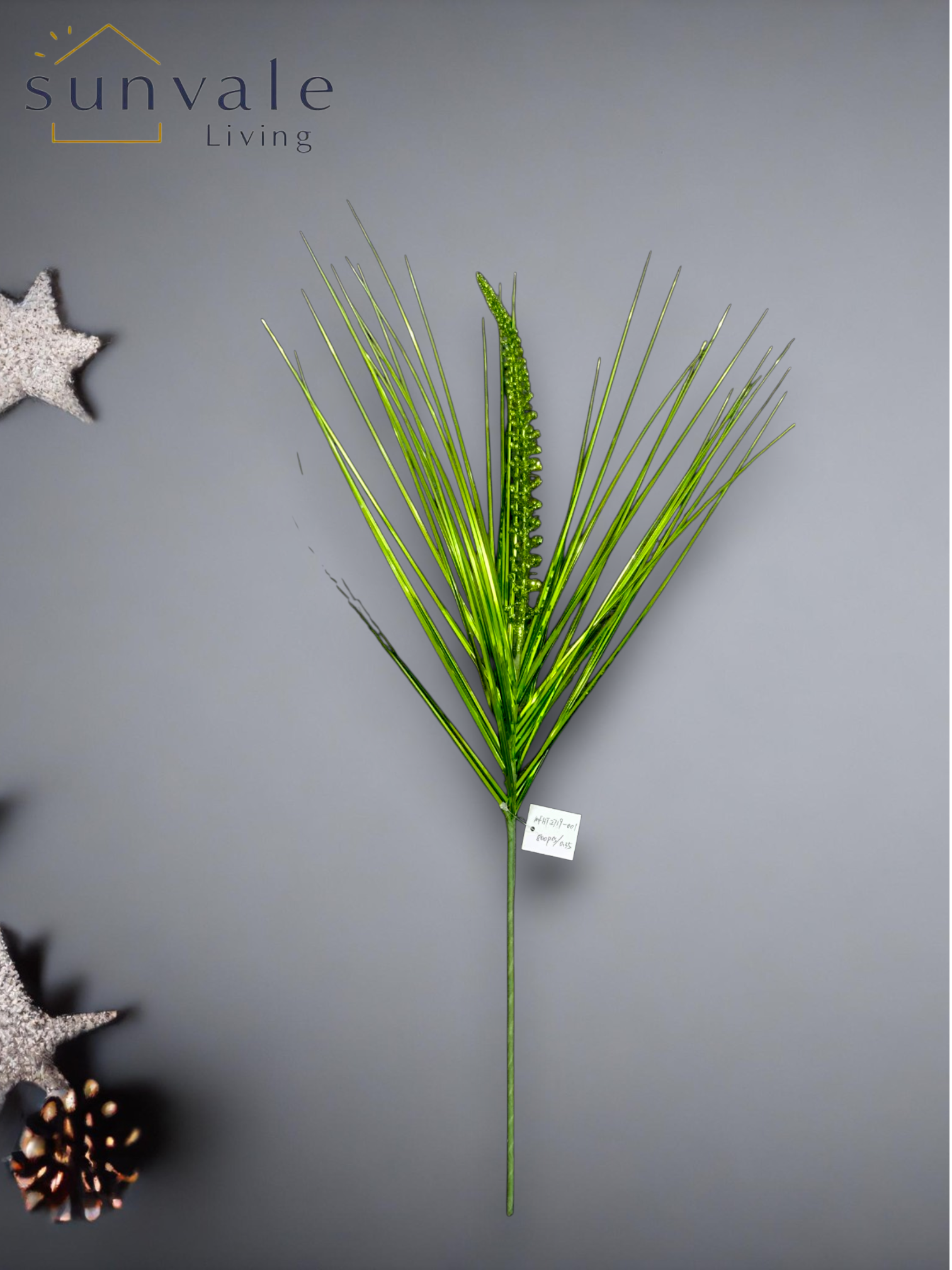 Green glitter pine needle artificial holiday decoration spray by Sunvale Living