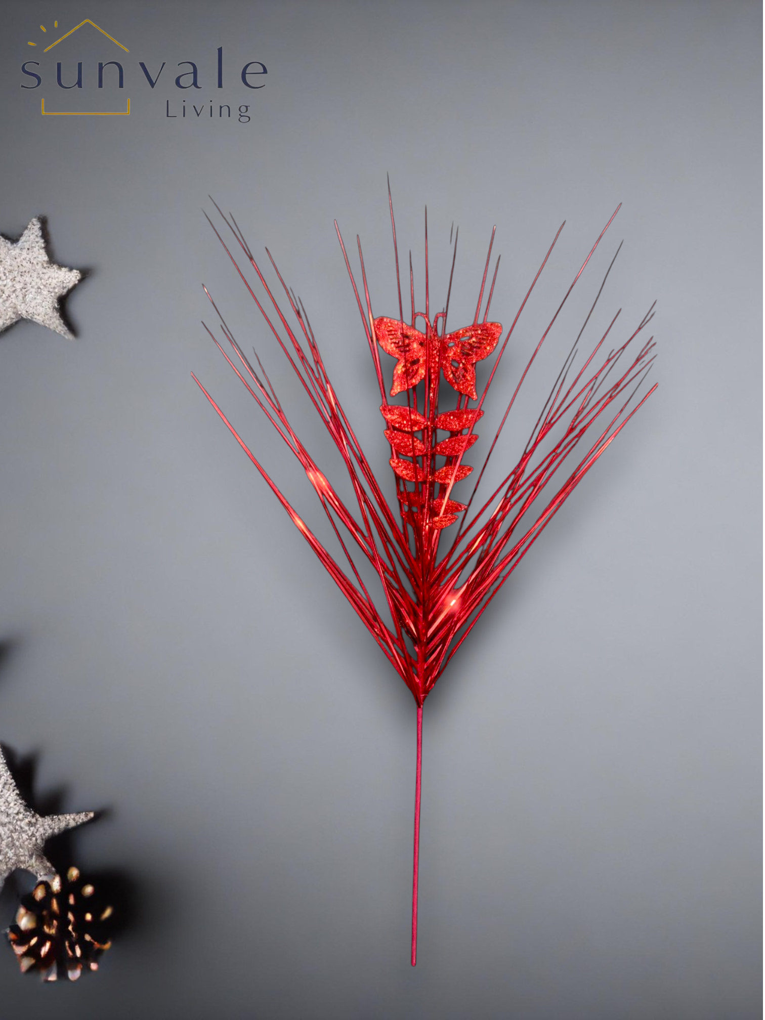 Red glitter berry leaf artificial holiday decoration spray by Sunvale Living