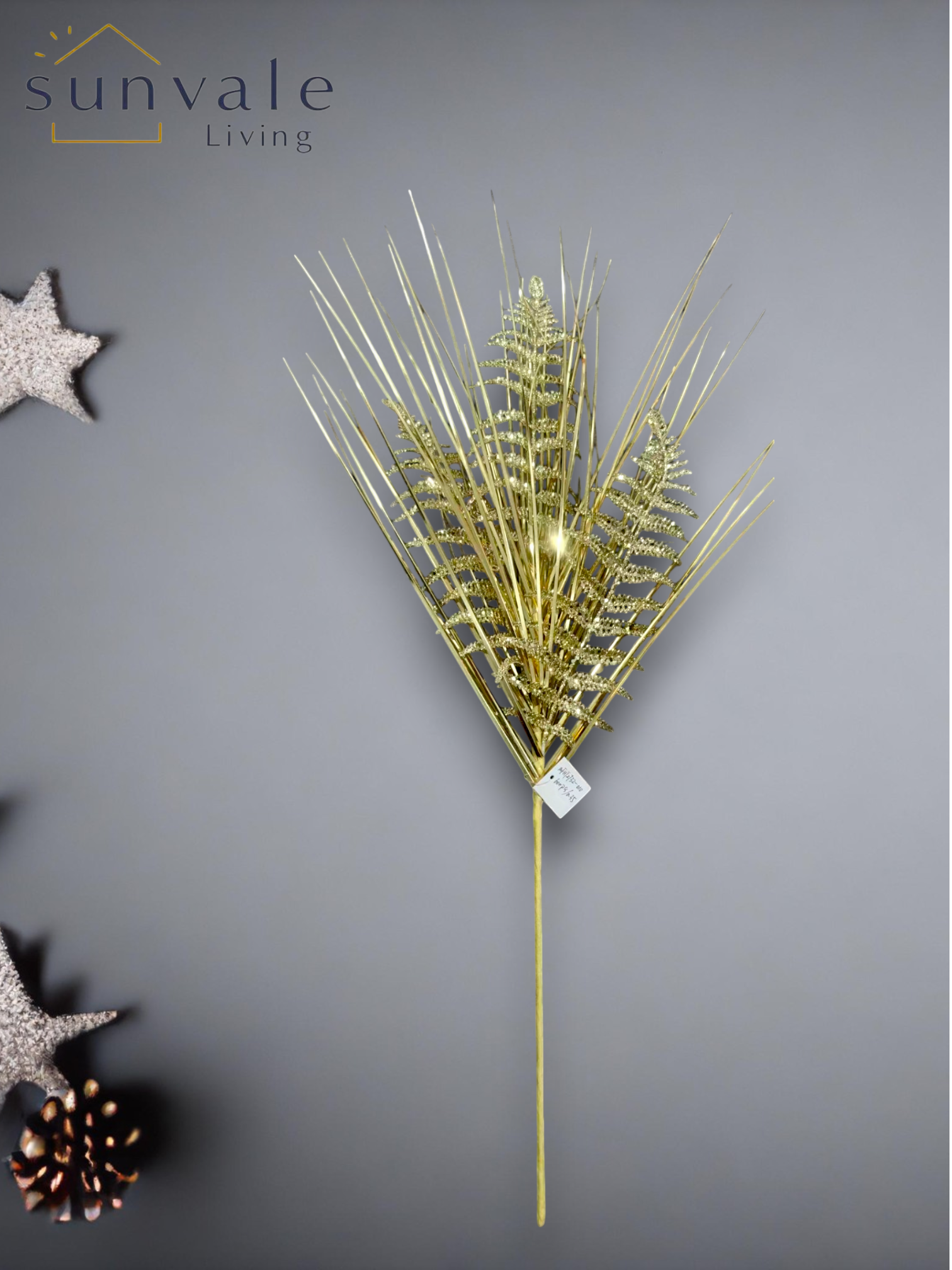 Gold glitter fern artificial holiday decoration spray by Sunvale Living