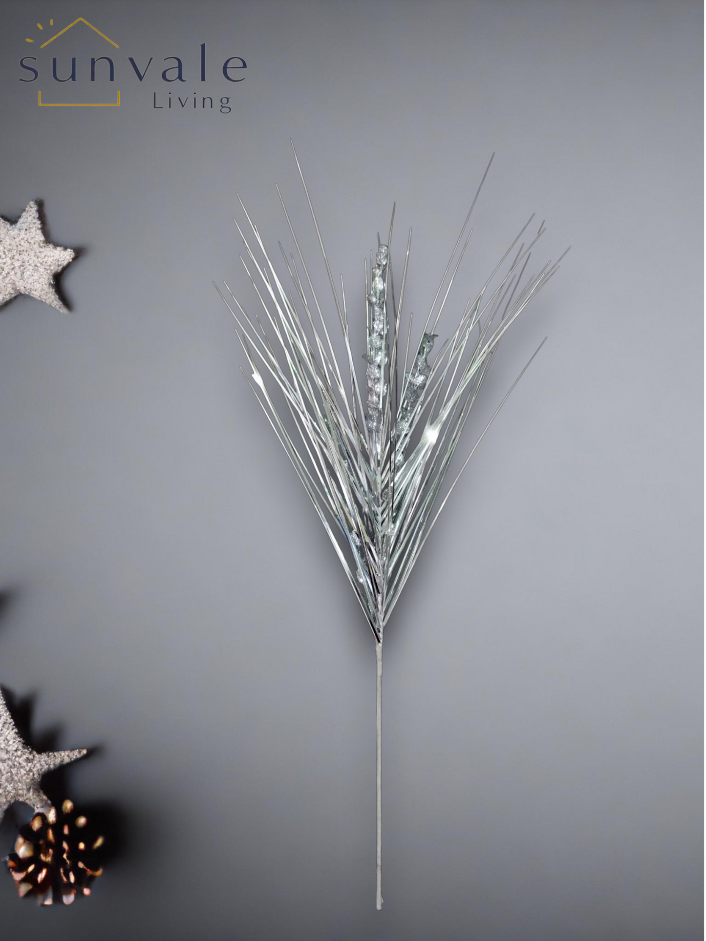 Silver glitter pine artificial holiday decoration spray by Sunvale Living