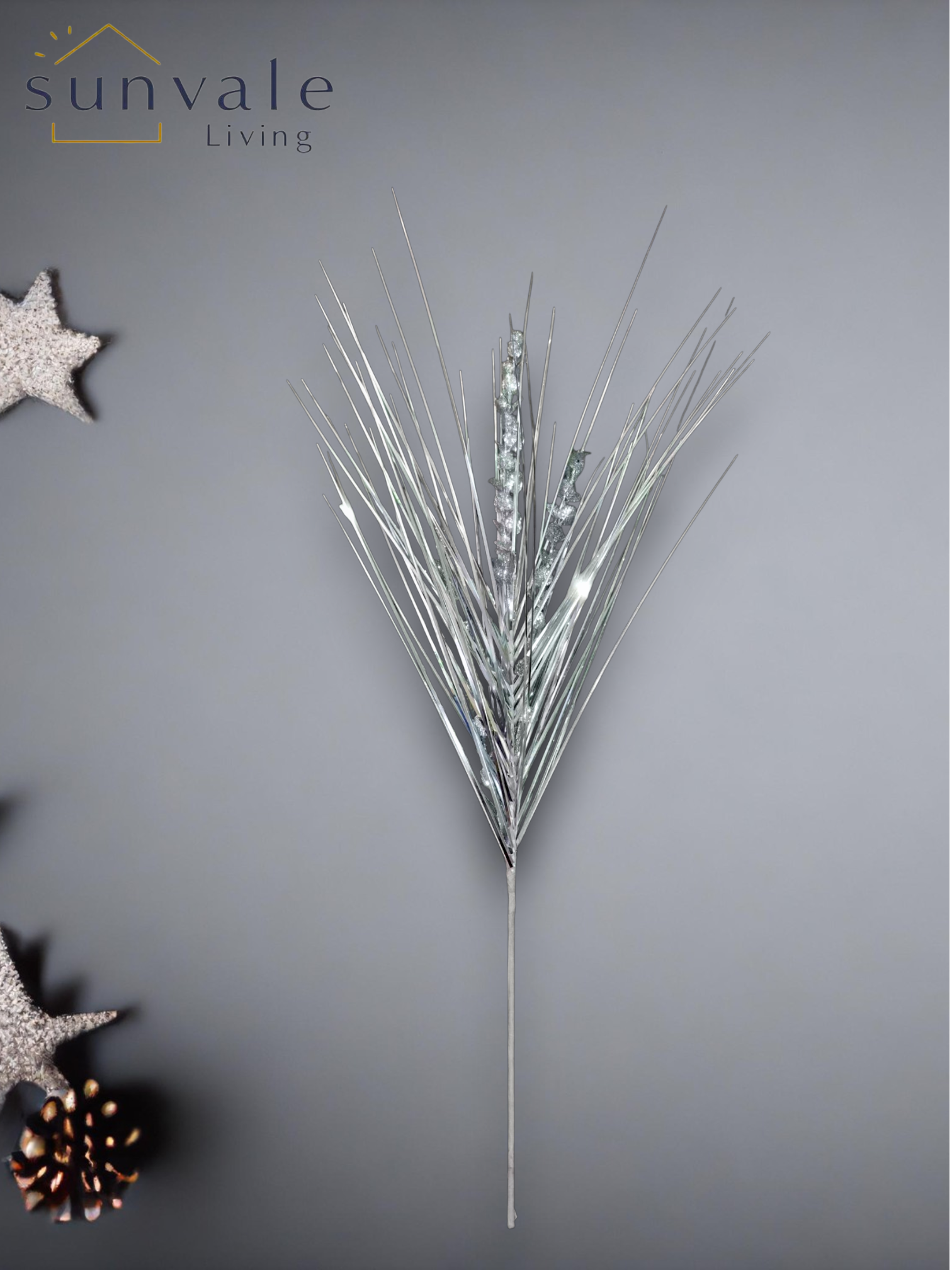 Silver glitter pine artificial holiday decoration spray by Sunvale Living