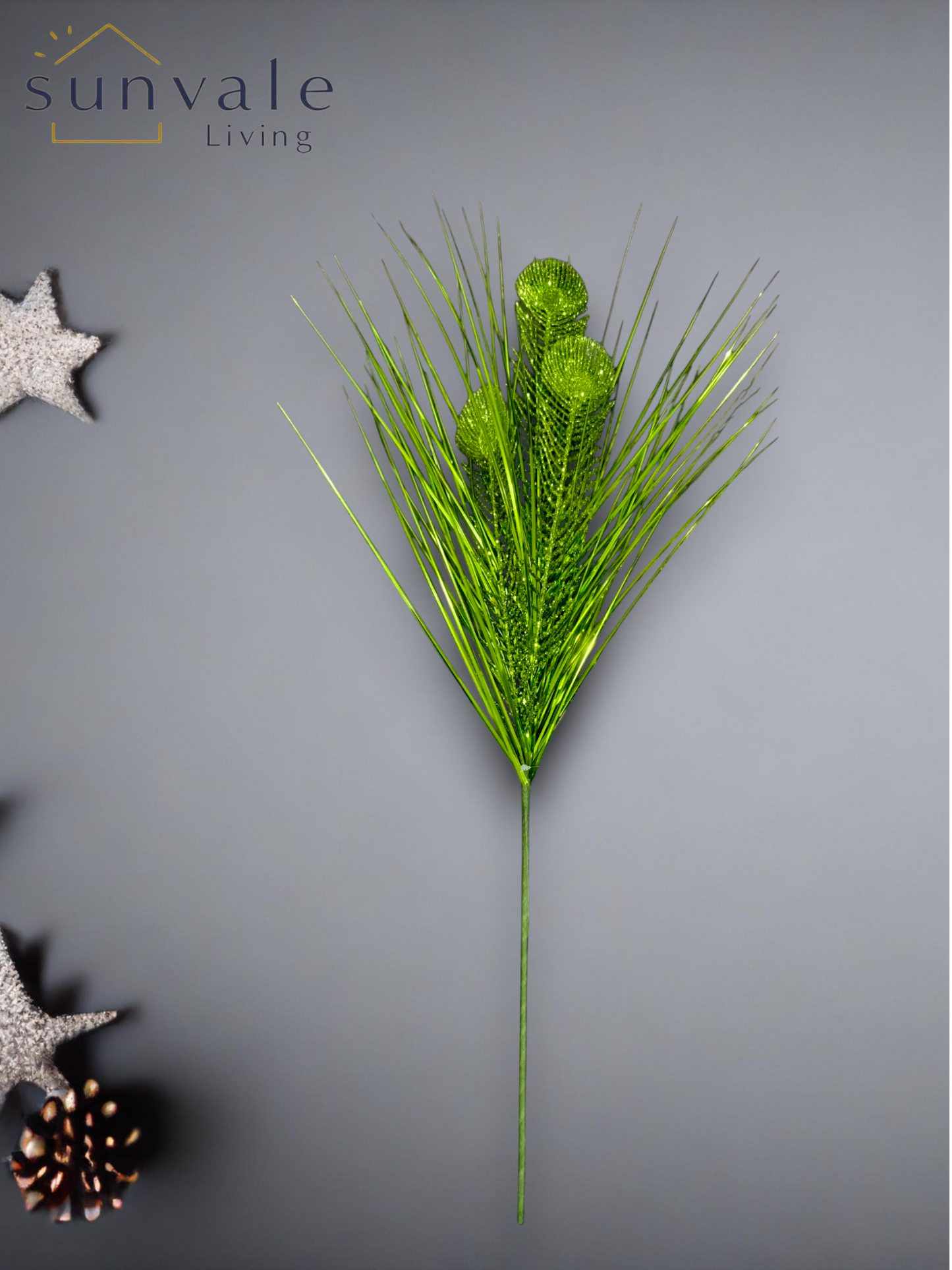Green metallic twig fan artificial holiday decoration spray by Sunvale Living