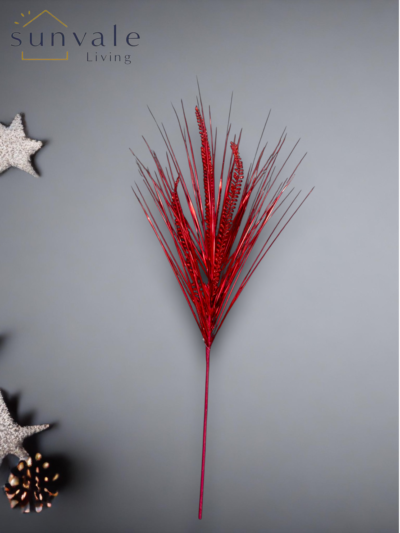 Red glitter twig fan artificial holiday decoration spray by Sunvale Living