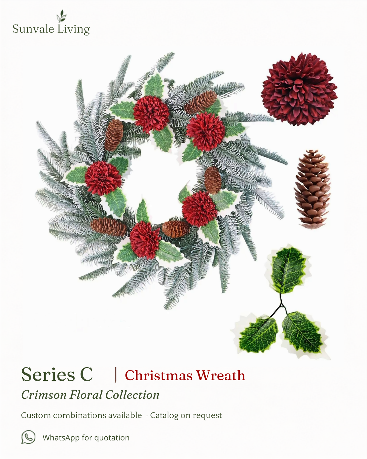 Crimson Floral Christmas Wreath Sunvale Living wholesale Christmas wreath brand poster