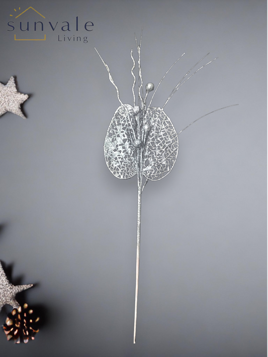 Festive Shimmering Silver Lace Leaf Spray wholesale product image