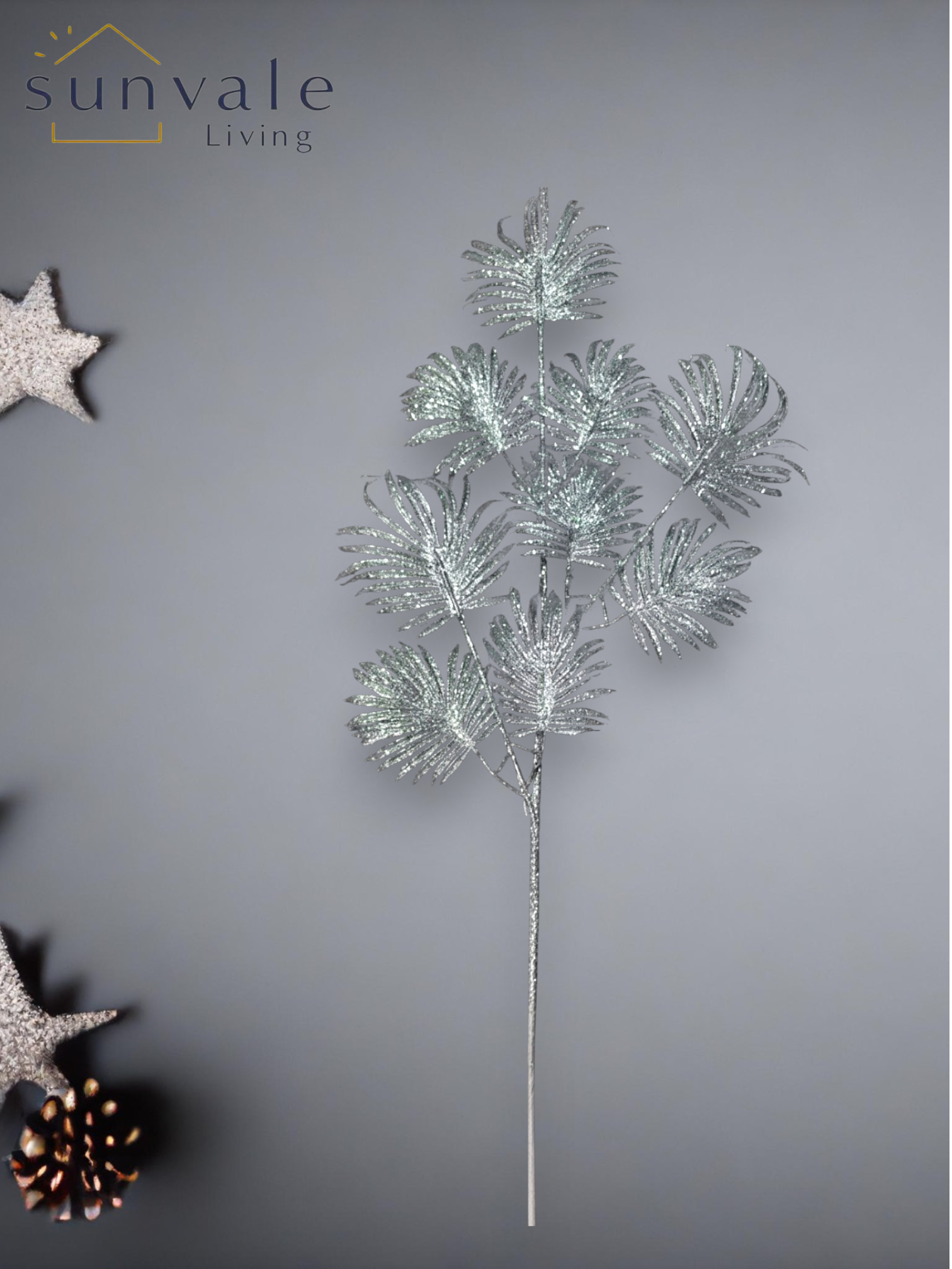 Festive Shimmering Silver Palm Spray wholesale product image