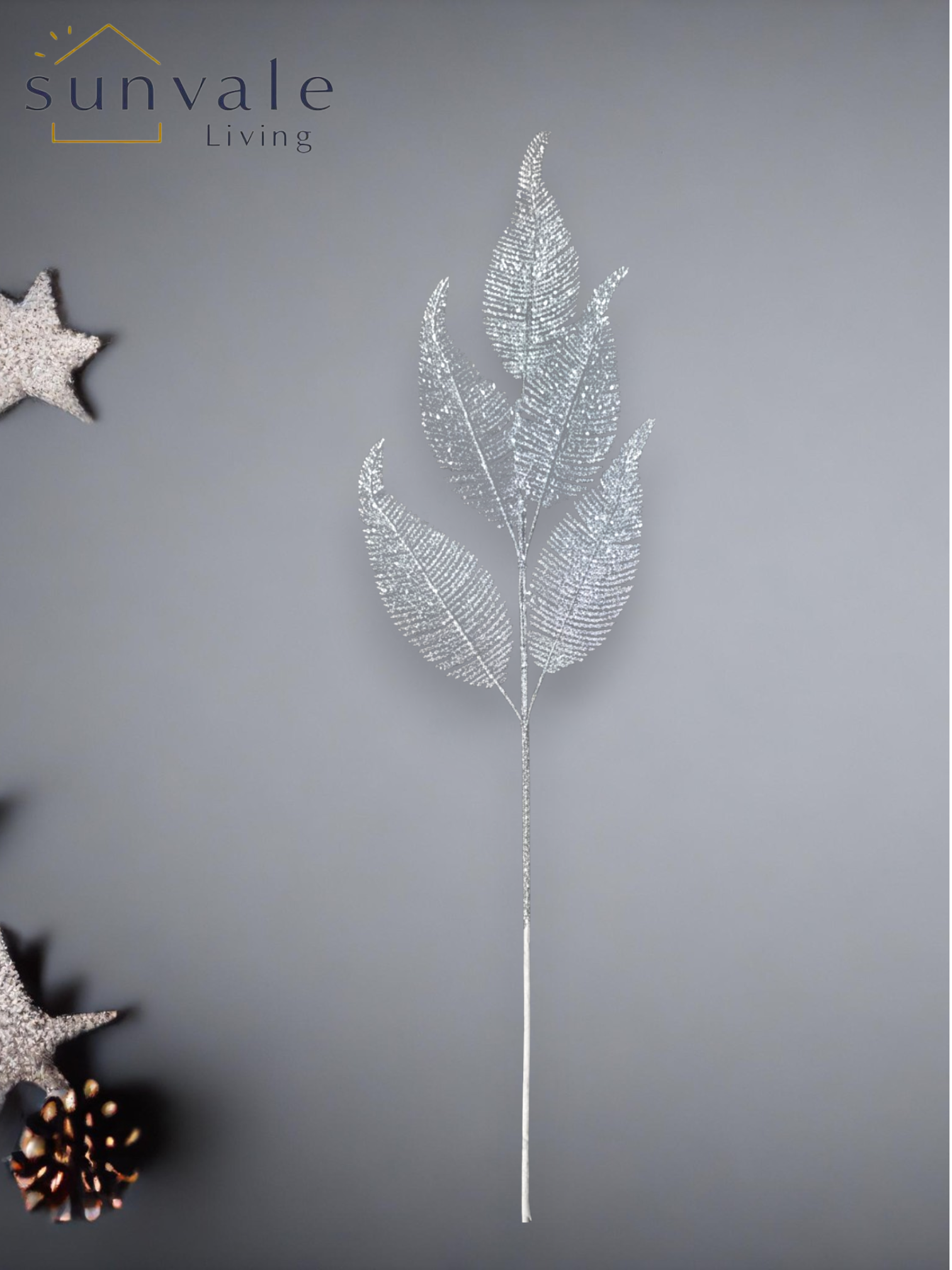 Festive Shimmering Silver Lace-Leaf Spray wholesale product image