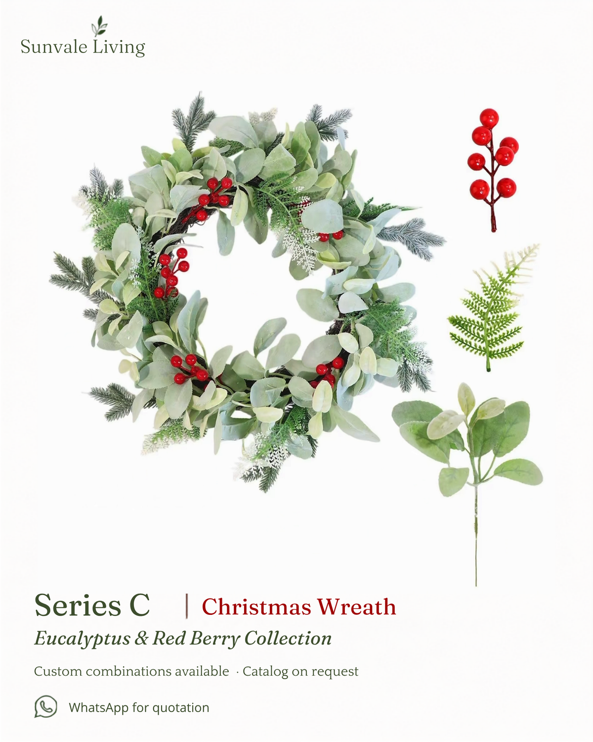 Eucalyptus & Red Berry Christmas Wreath Sunvale Living wholesale Christmas wreath brand poster