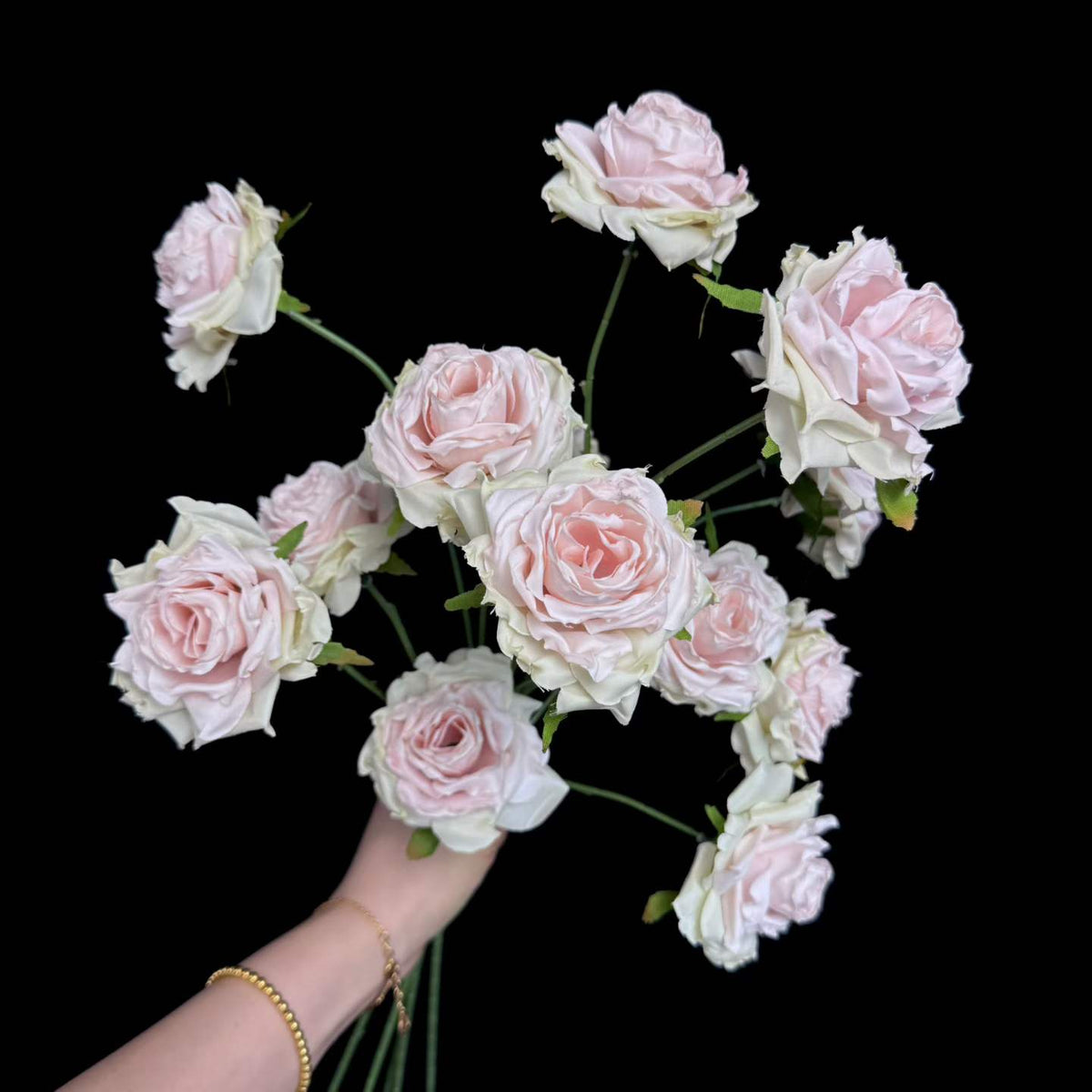 Artificial Burnt-Edge Spray Rose in Blush Pink