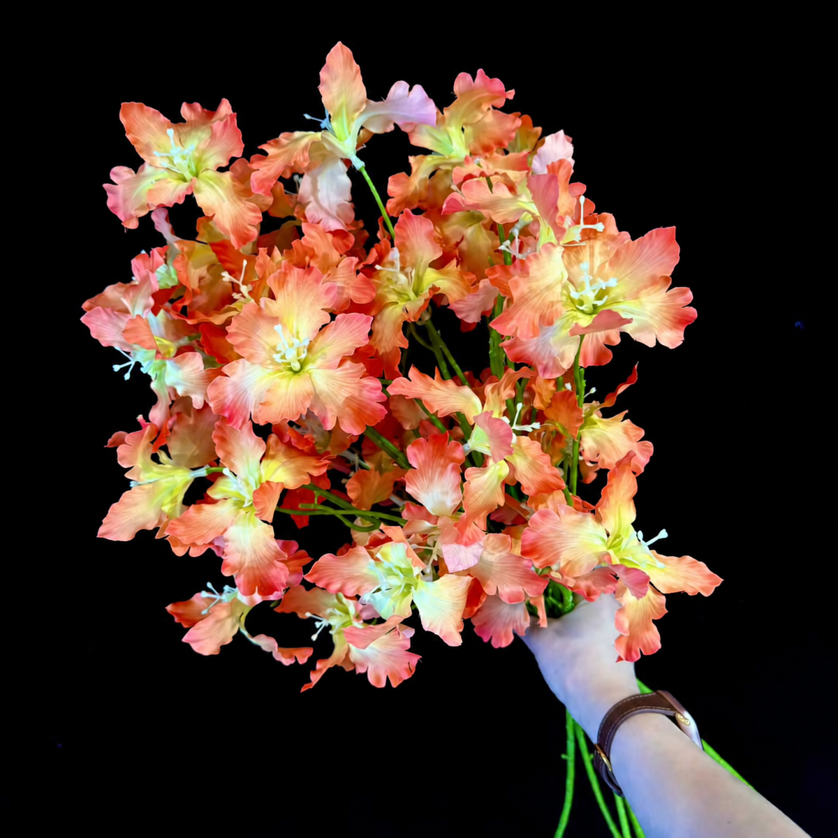 Artificial Ruffled Blossom Spray in Coral