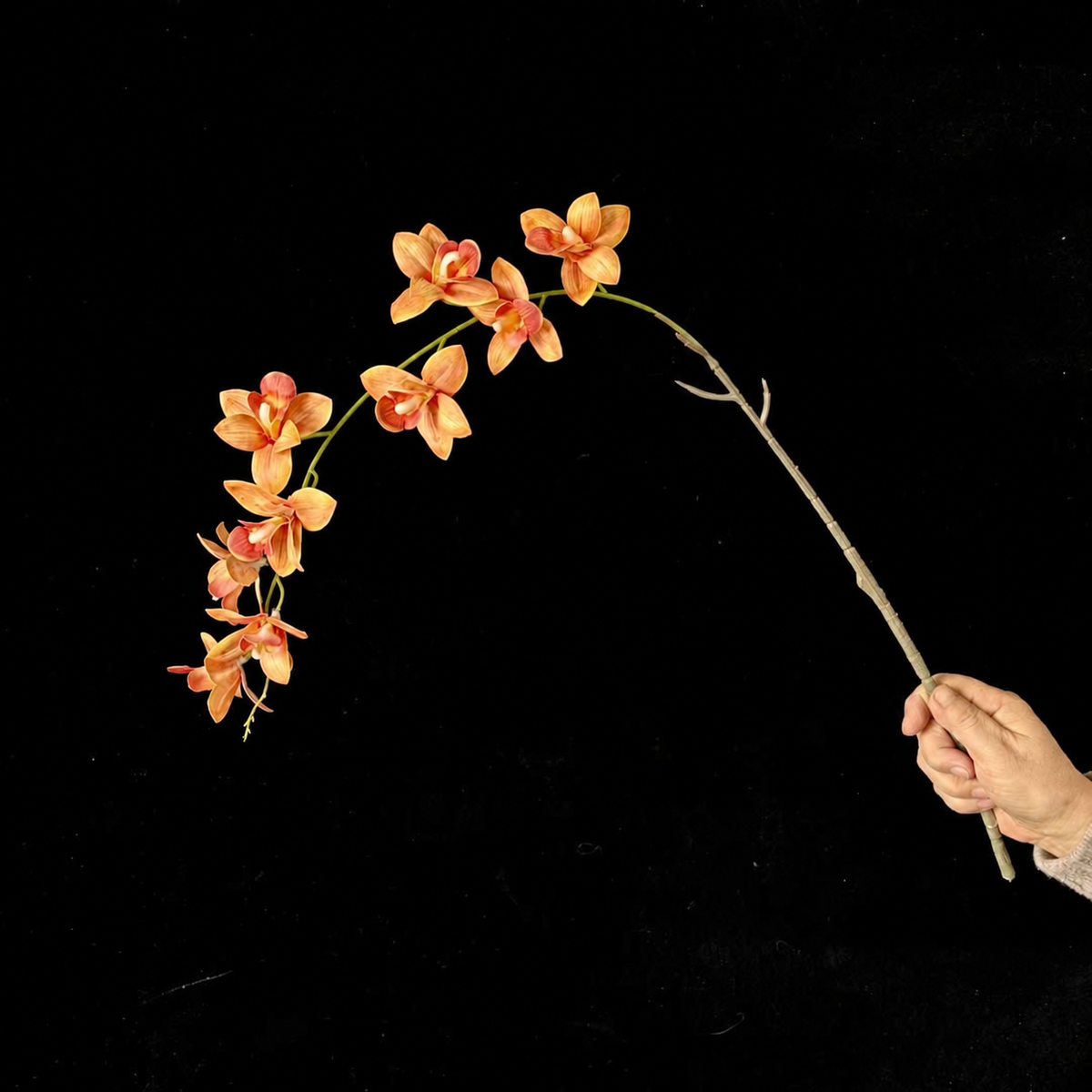 Artificial Trailing Cymbidium Orchid Stem in Orange