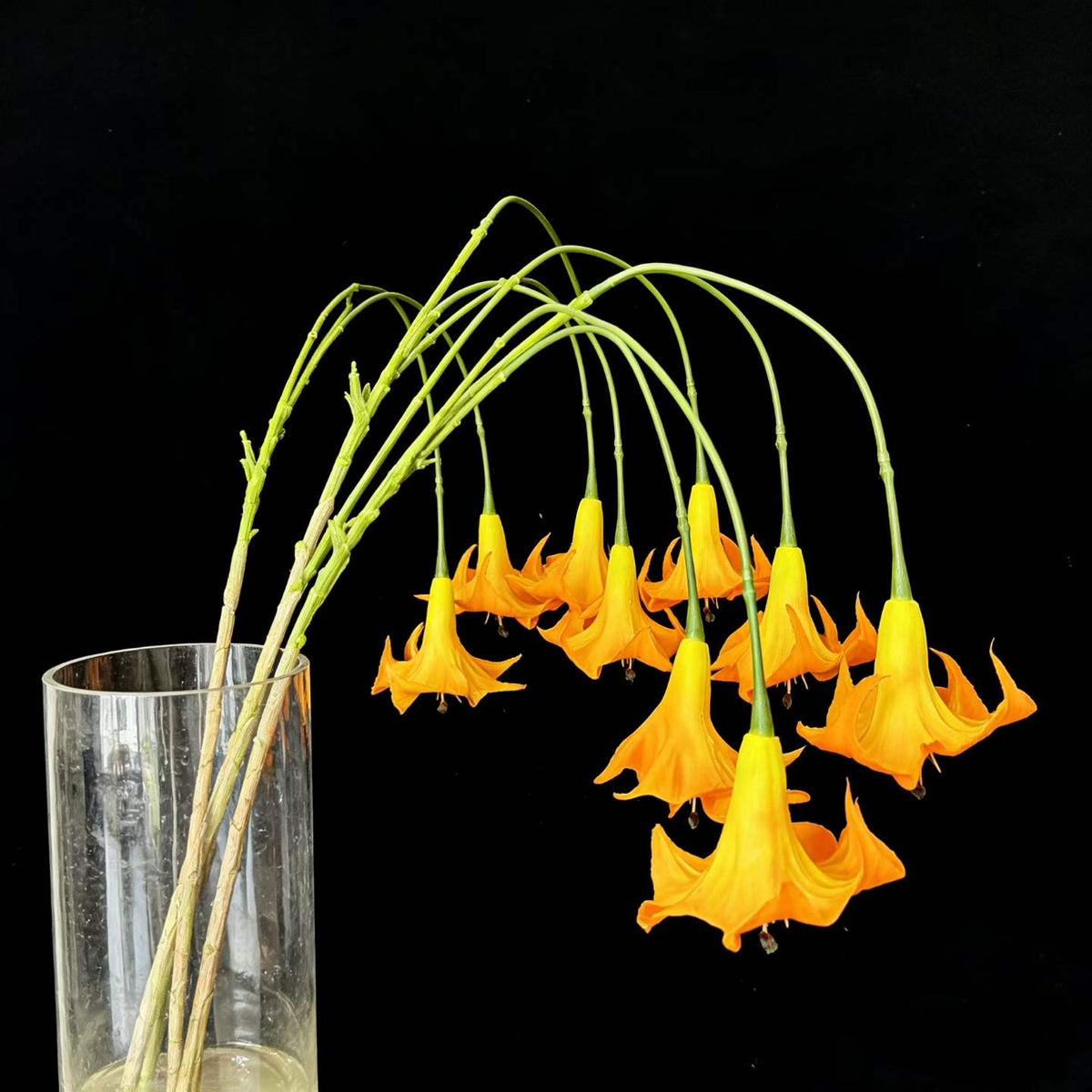 Artificial Angel-Trumpet-Style Flower Stem in Golden Orange