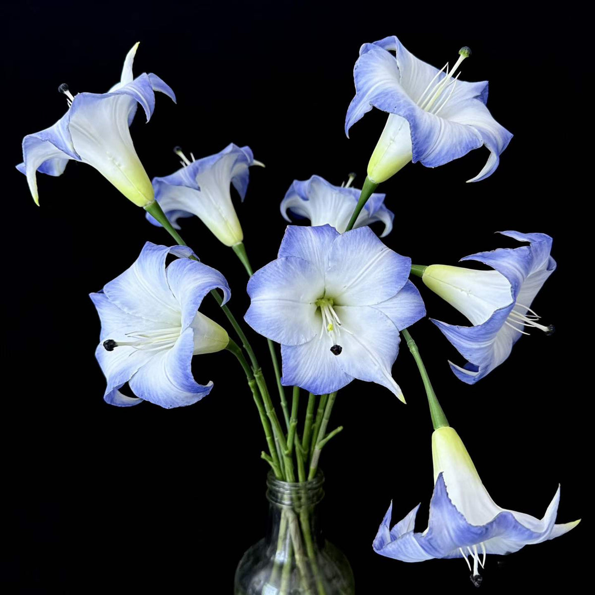 Artificial Angel-Trumpet-Style Flower Stem in Pale Blue
