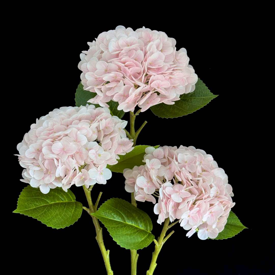 Artificial Leafy Hydrangea Stem in Blush Pink