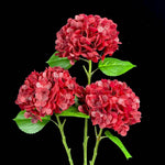 Artificial Leafy Hydrangea Stem in Red