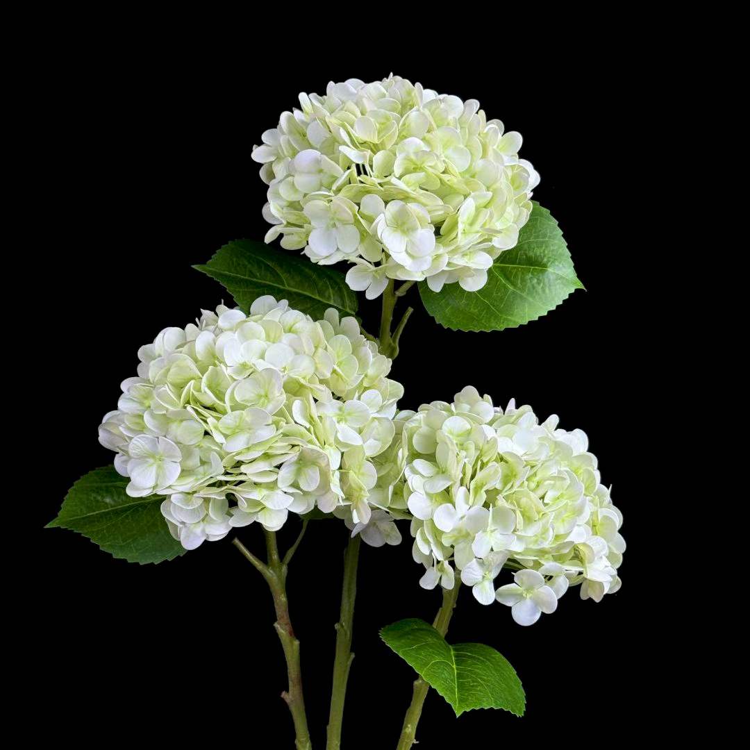 Artificial Leafy Hydrangea Stem in Cream Green