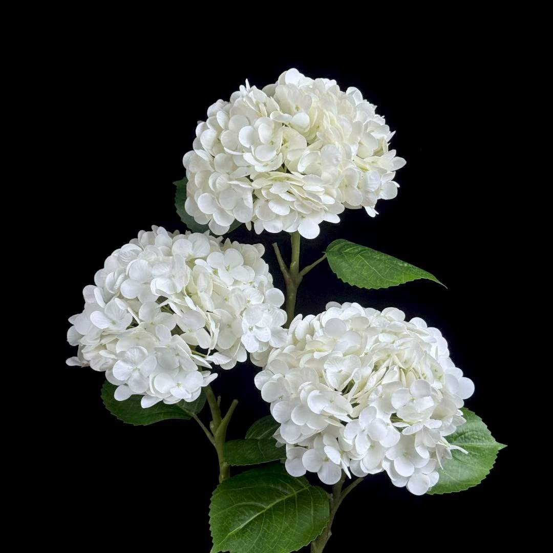 Artificial Leafy Hydrangea Stem in White
