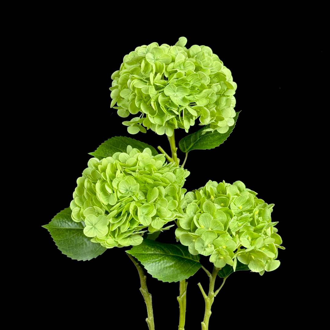 Artificial Leafy Hydrangea Stem in Lime Green