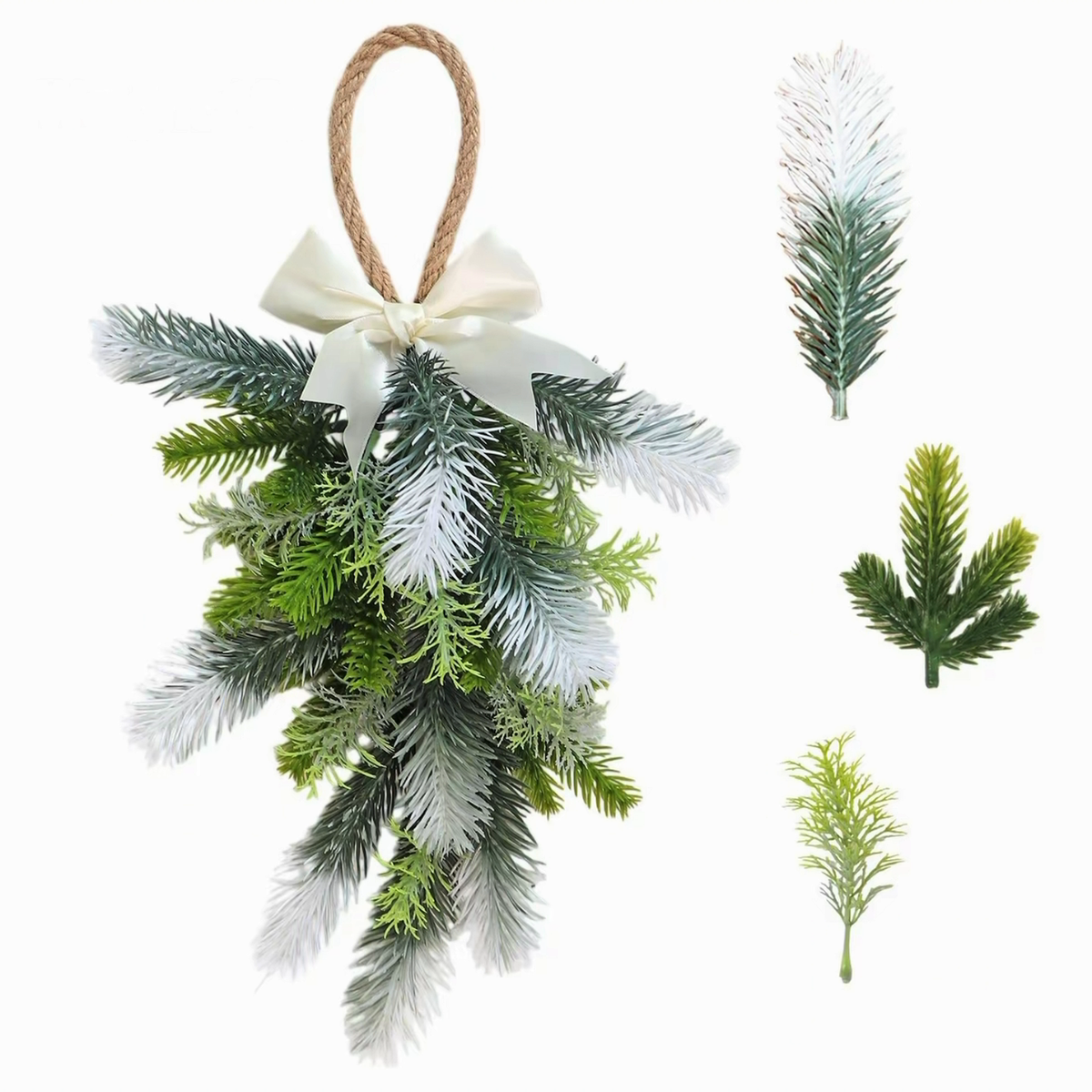 Frosted Mixed Evergreen Christmas Door Swag artificial hanging Christmas decoration on a clean white product background