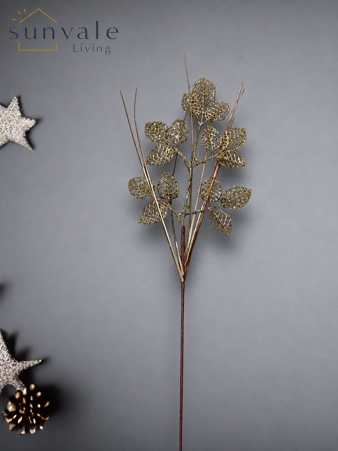 Champagne glitter berry branch artificial holiday decoration spray by Sunvale Living