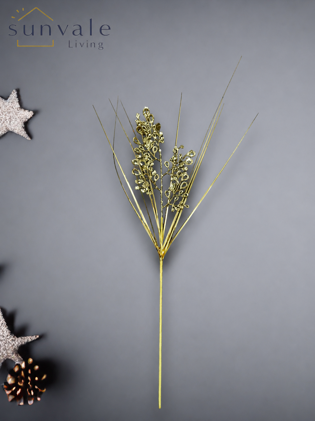Champagne snow berry branch artificial holiday decoration spray by Sunvale Living