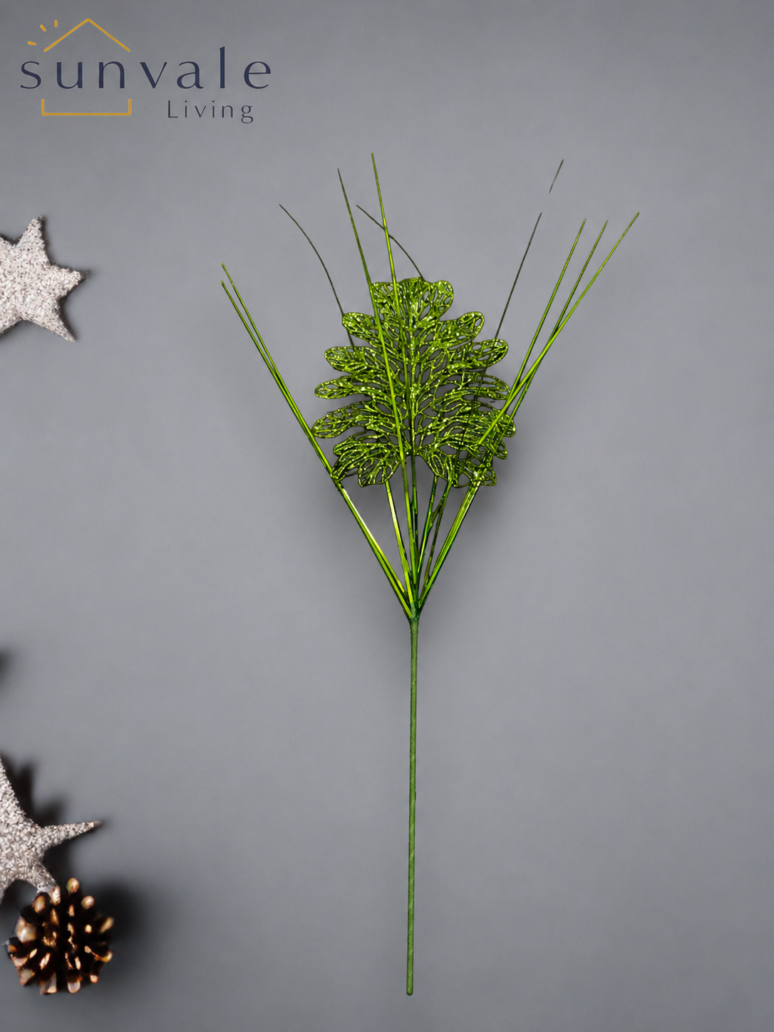Green glitter fern leaf artificial holiday decoration spray by Sunvale Living