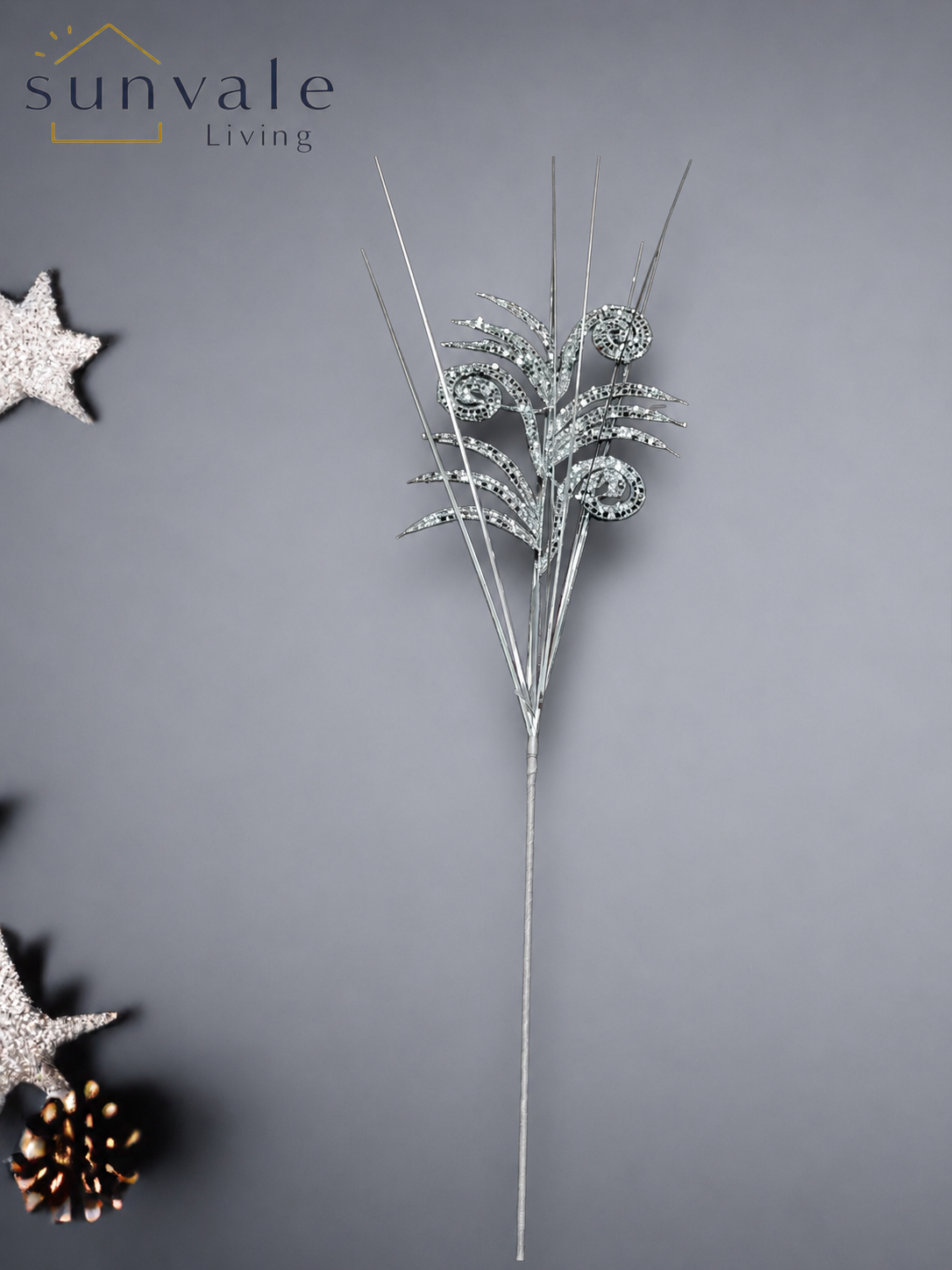 Silver frosted berry branch artificial holiday decoration spray by Sunvale Living