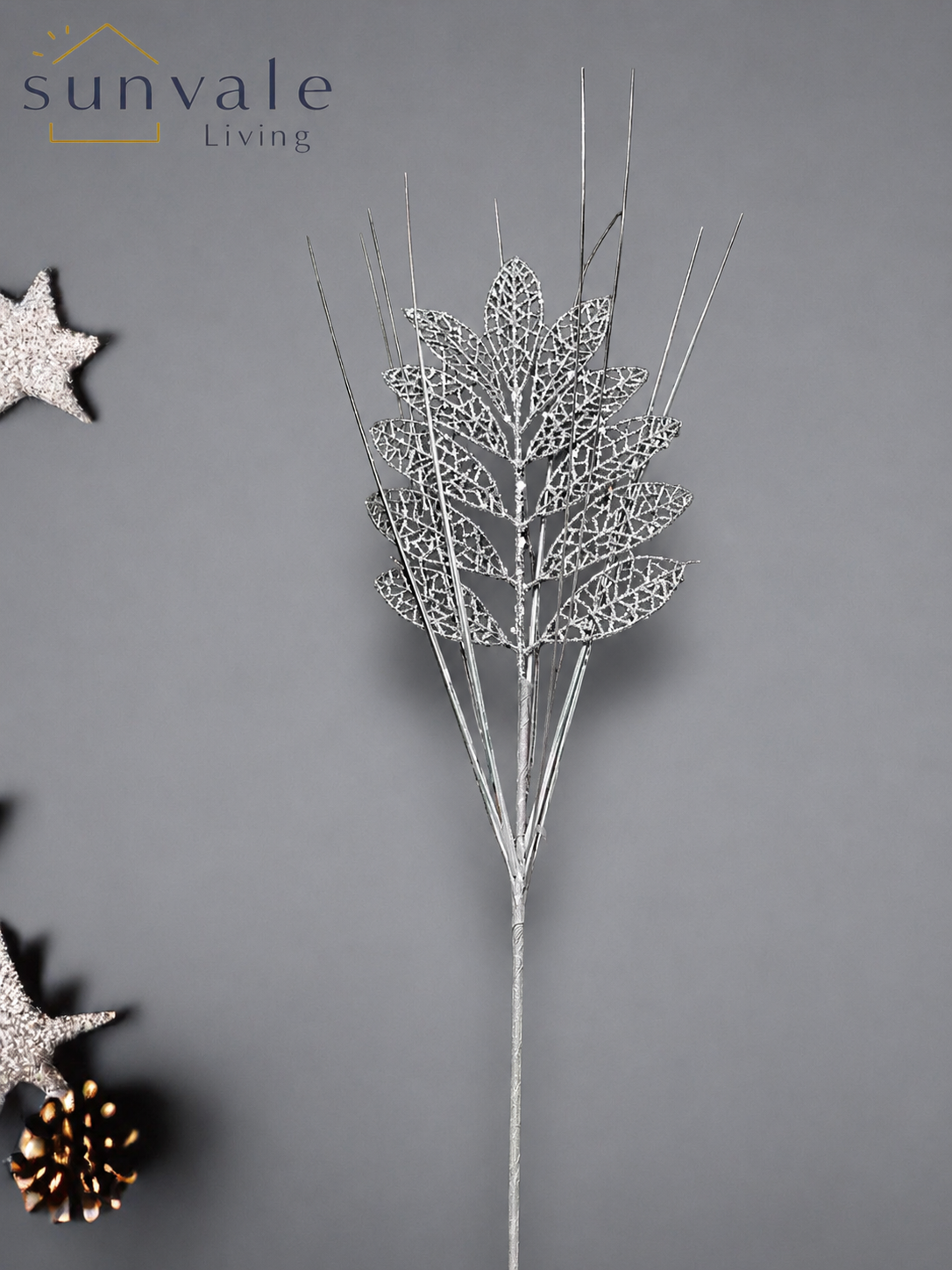 Silver frosted berry twig artificial holiday decoration spray by Sunvale Living
