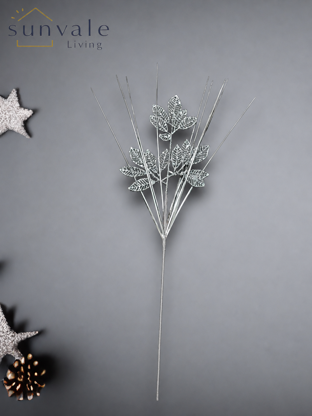 Silver frosted leaf artificial holiday decoration spray by Sunvale Living
