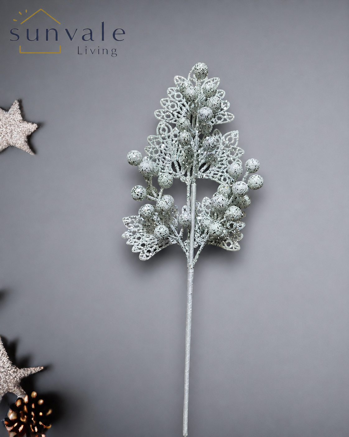 White frosted berry leaf artificial holiday decoration spray by Sunvale Living