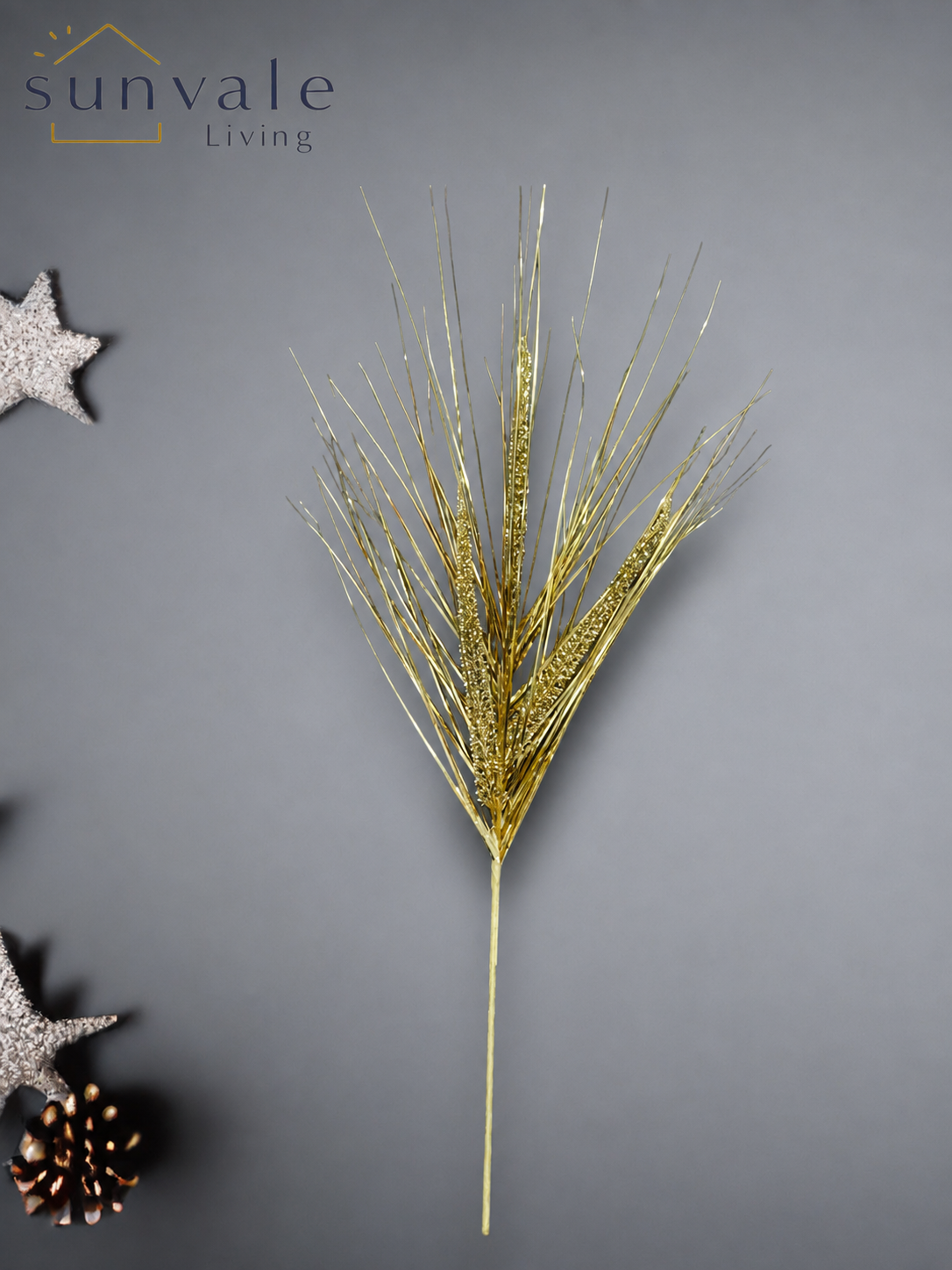 Gold metallic twig fan artificial holiday decoration spray by Sunvale Living