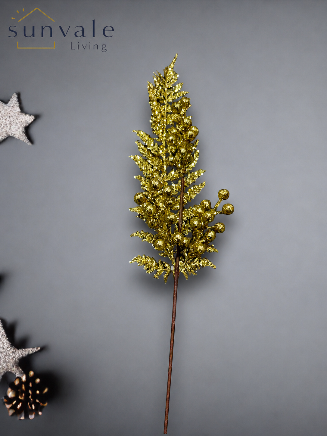 Gold glitter berry artificial holiday decoration spray by Sunvale Living