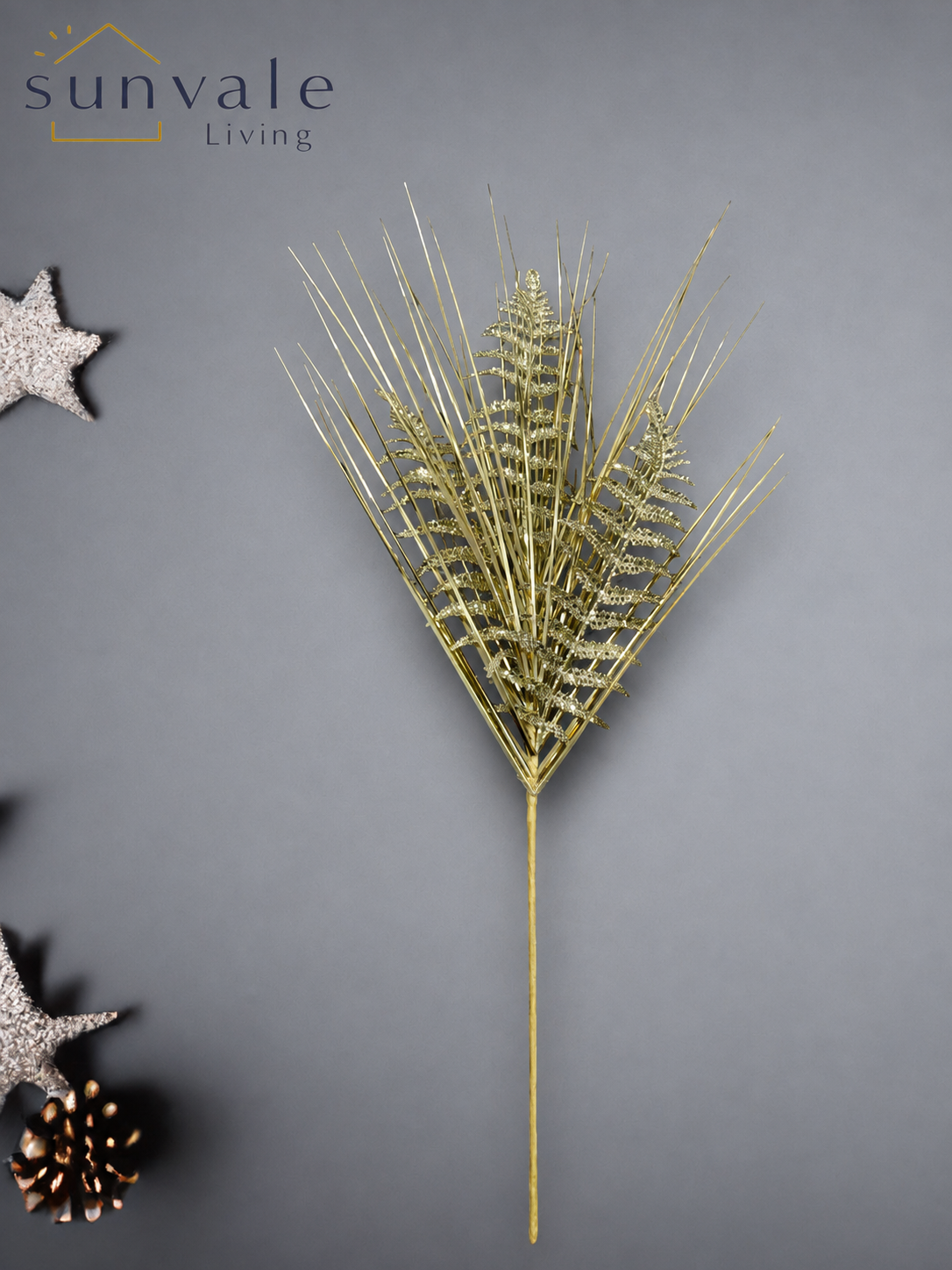 Gold glitter fern artificial holiday decoration spray by Sunvale Living
