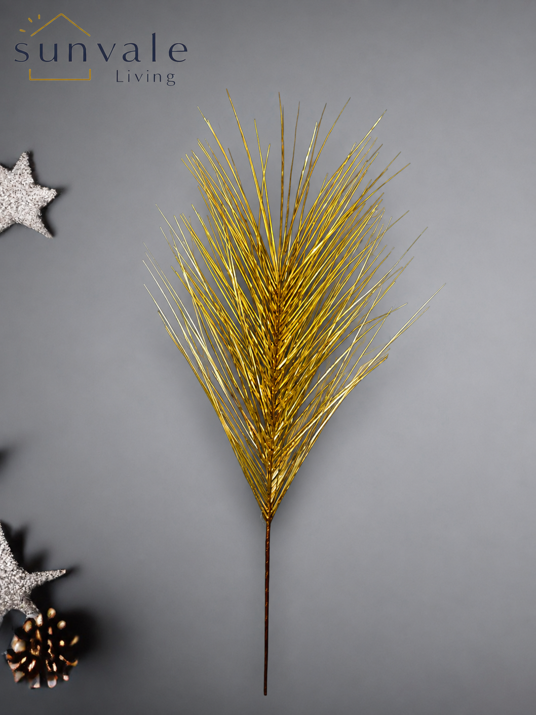 Gold glitter pine needle artificial holiday decoration spray by Sunvale Living