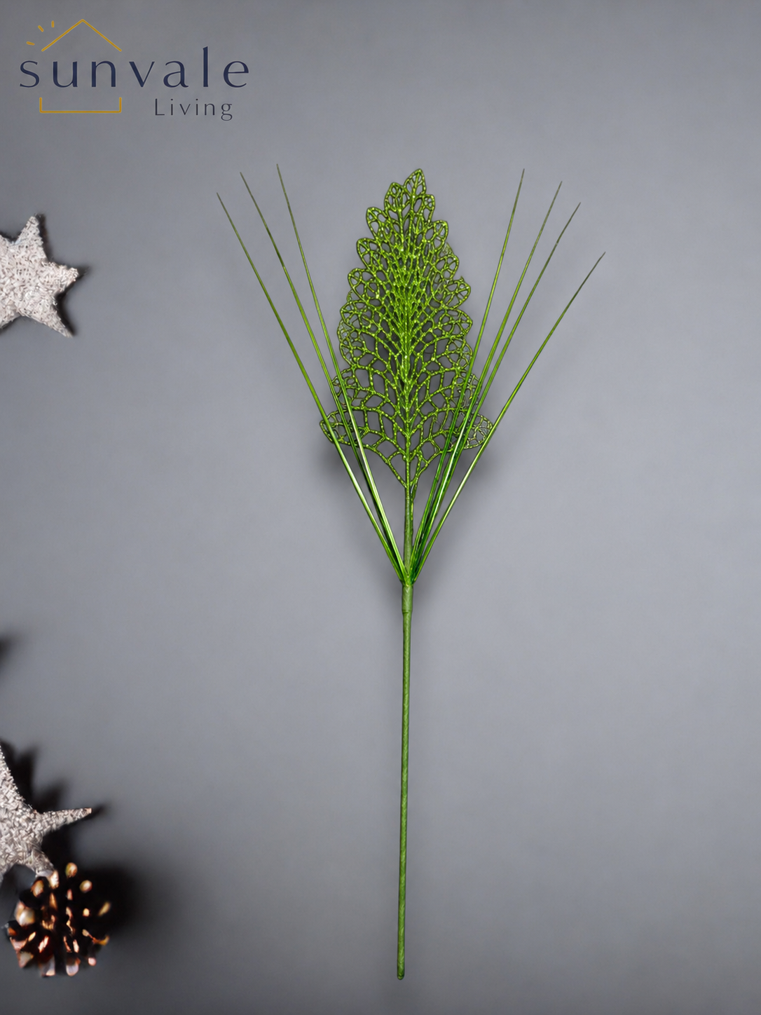 Green glitter fern leaf artificial holiday decoration spray by Sunvale Living