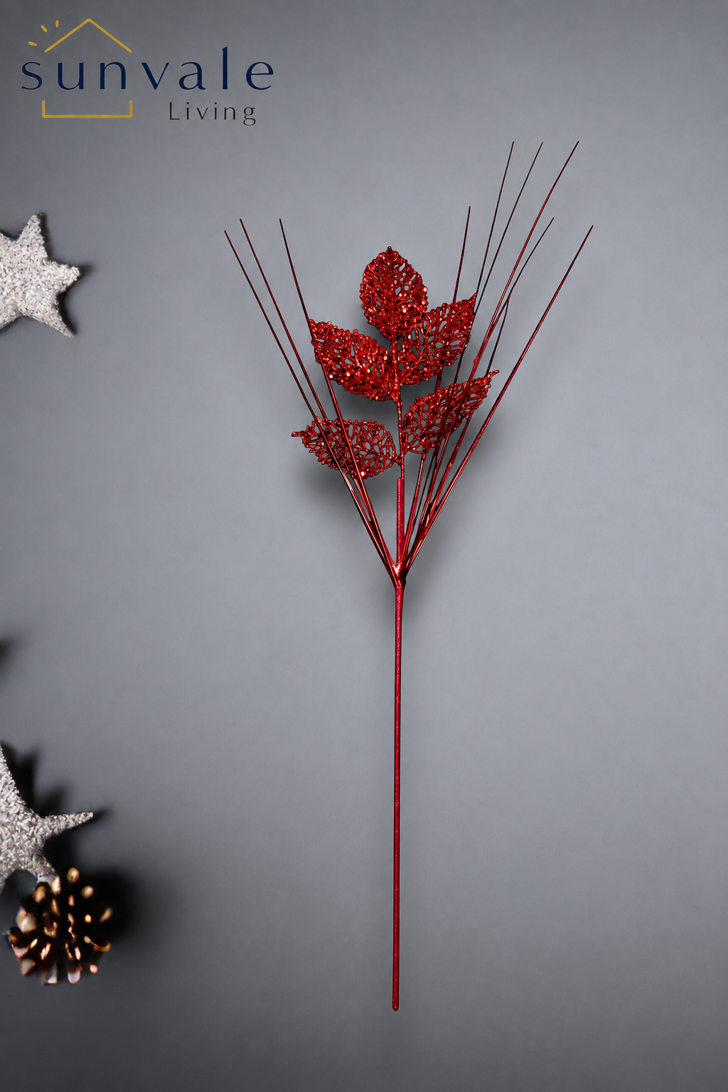 Red glitter berry leaf artificial holiday decoration spray by Sunvale Living