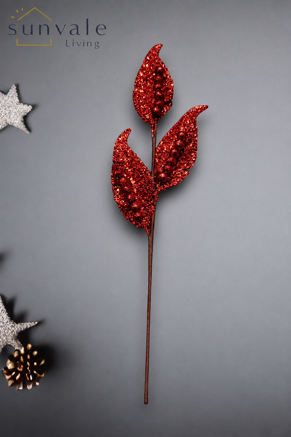 Red glitter bud leaf artificial holiday decoration spray by Sunvale Living