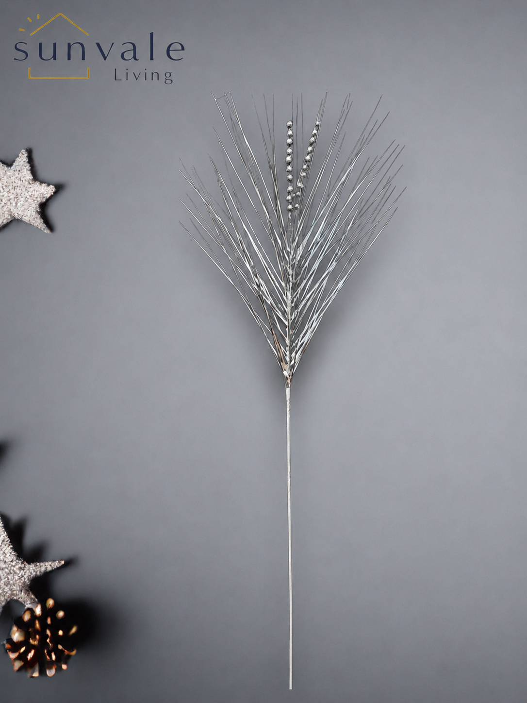 Silver beaded pine artificial holiday decoration spray by Sunvale Living