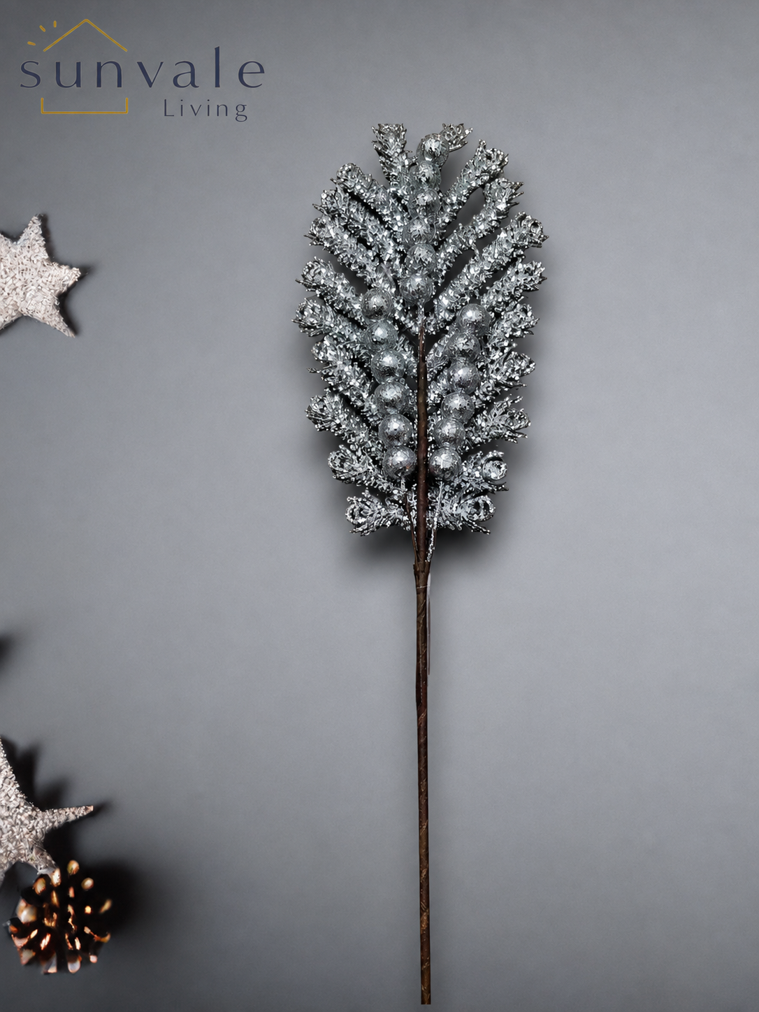 Silver glitter cedar artificial holiday decoration spray by Sunvale Living