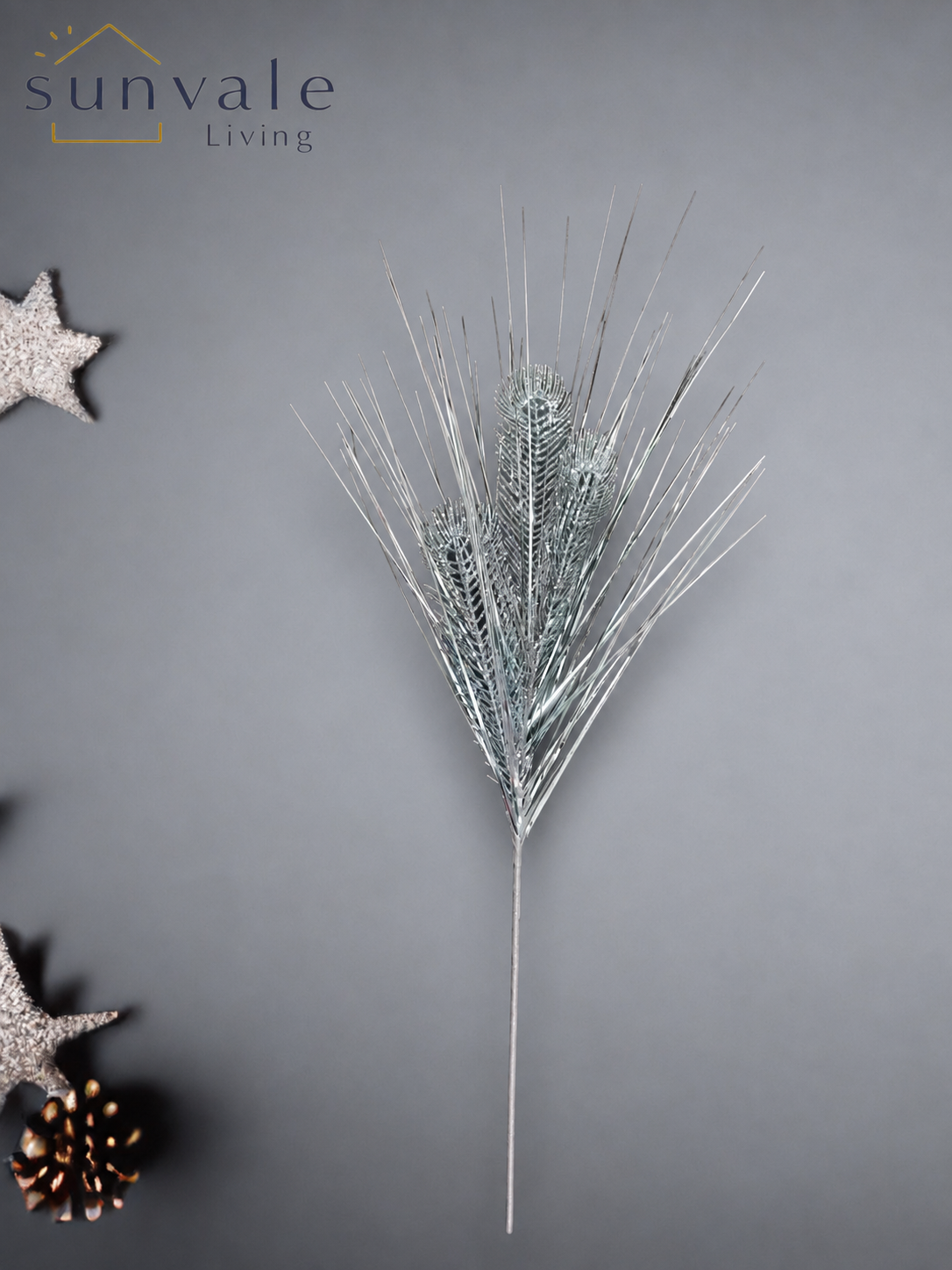 Silver glitter pine needle artificial holiday decoration spray by Sunvale Living