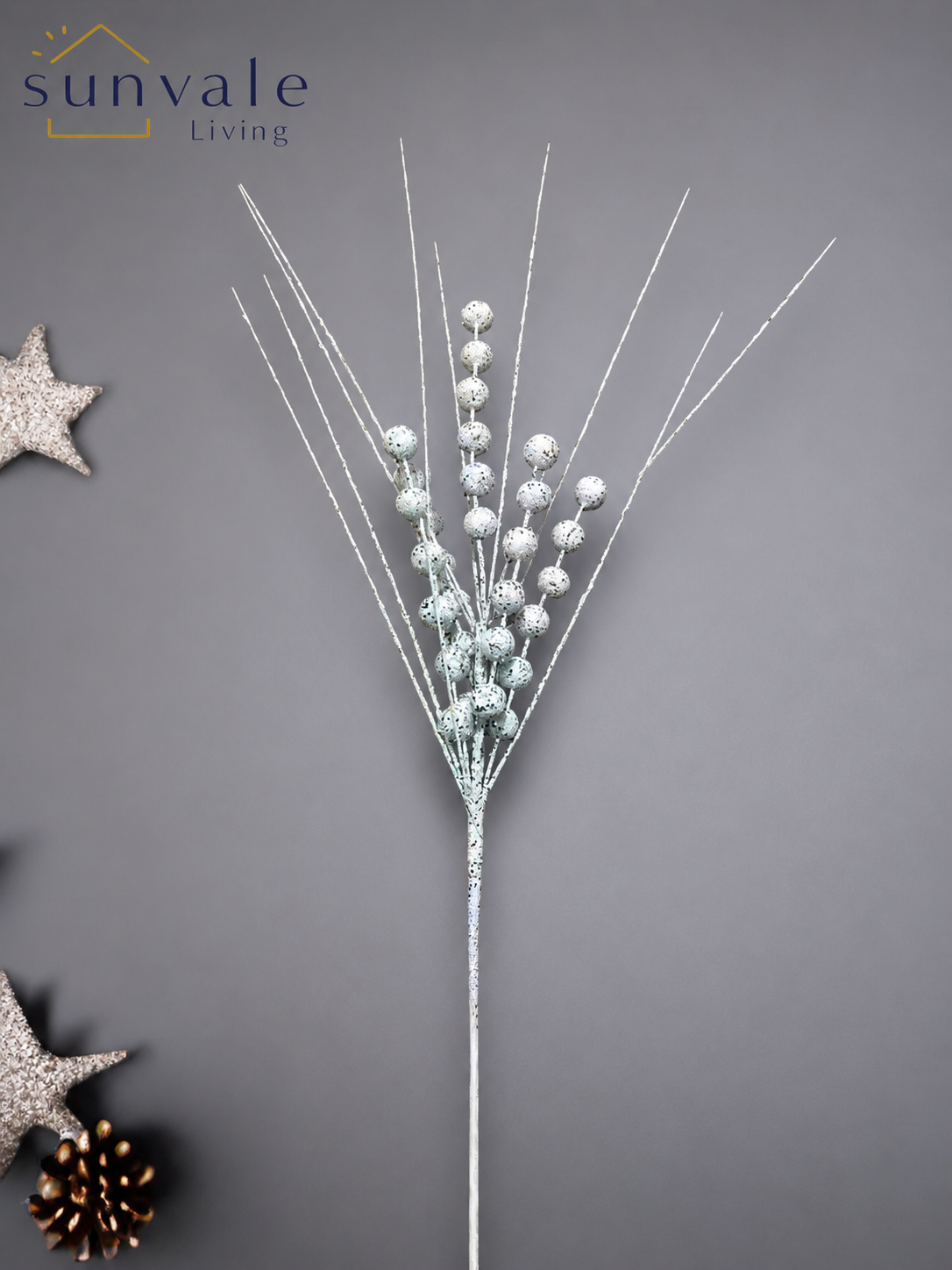White pearl berry twig artificial holiday decoration spray by Sunvale Living