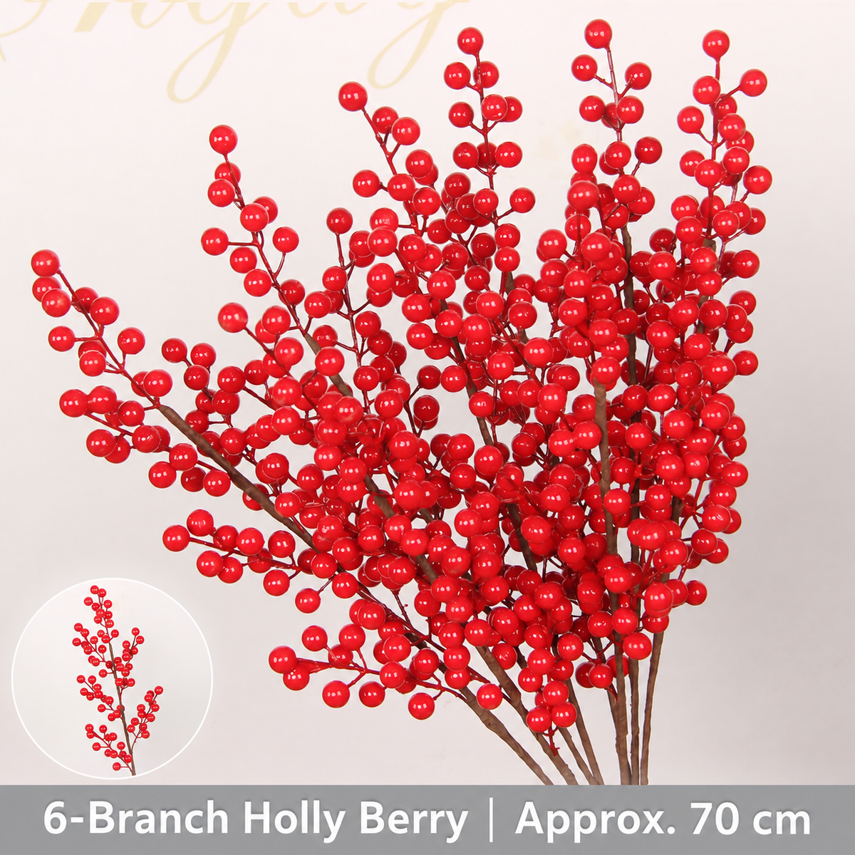 6-Branch Holly Berry | Approx. 70 cm artificial holiday floral decoration by Sunvale Living