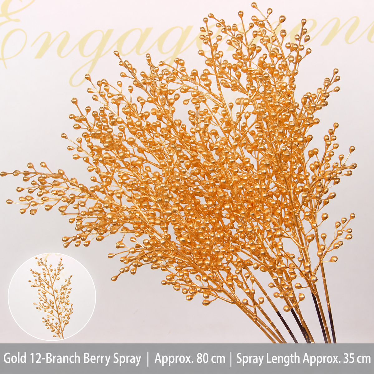 Gold 12-Branch Berry Spray | Approx. 80 cm | Spray Length Approx. 35 cm artificial holiday floral decoration by Sunvale Living