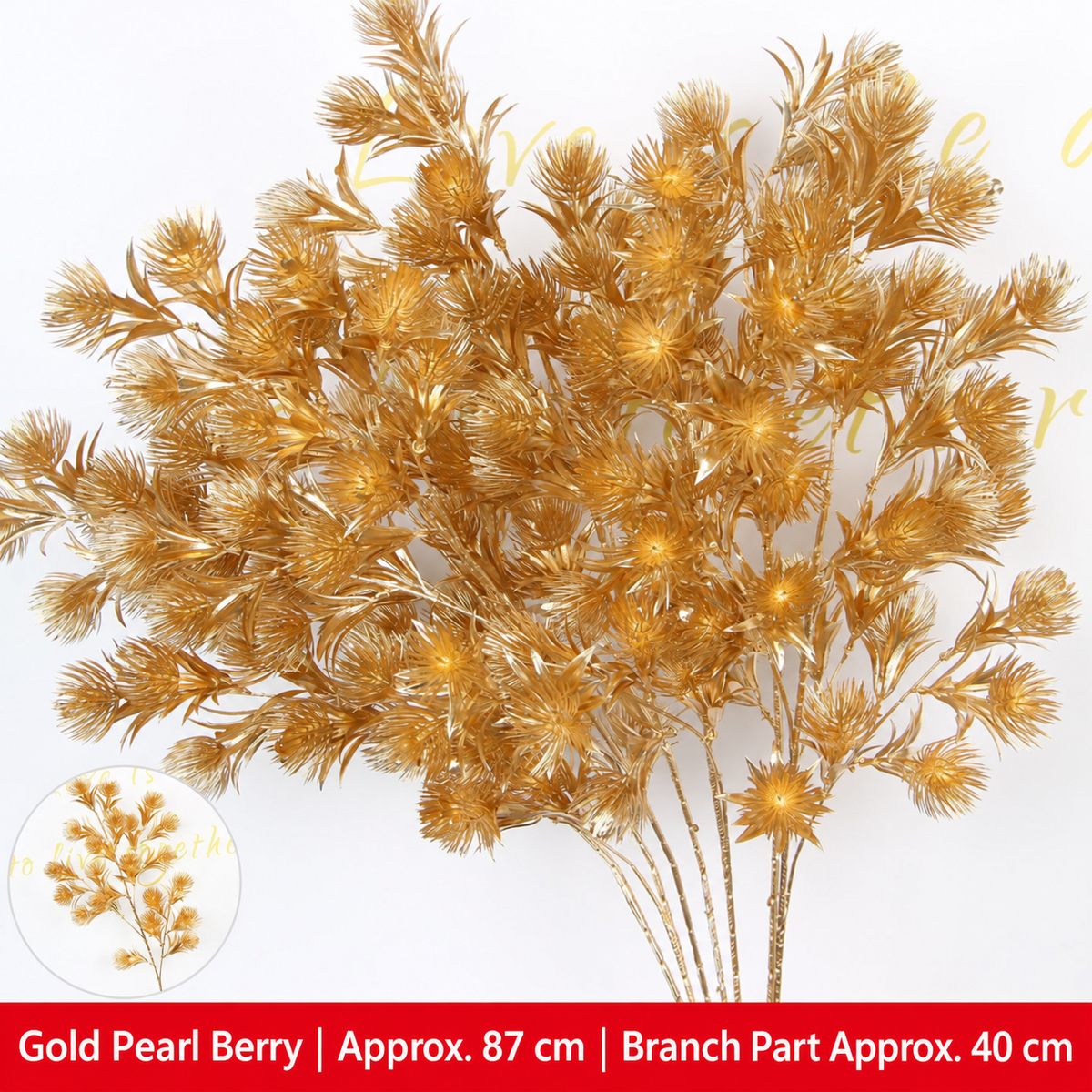 Gold Pearl Berry | Approx. 87 cm | Branch Part Approx. 40 cm artificial holiday floral decoration by Sunvale Living