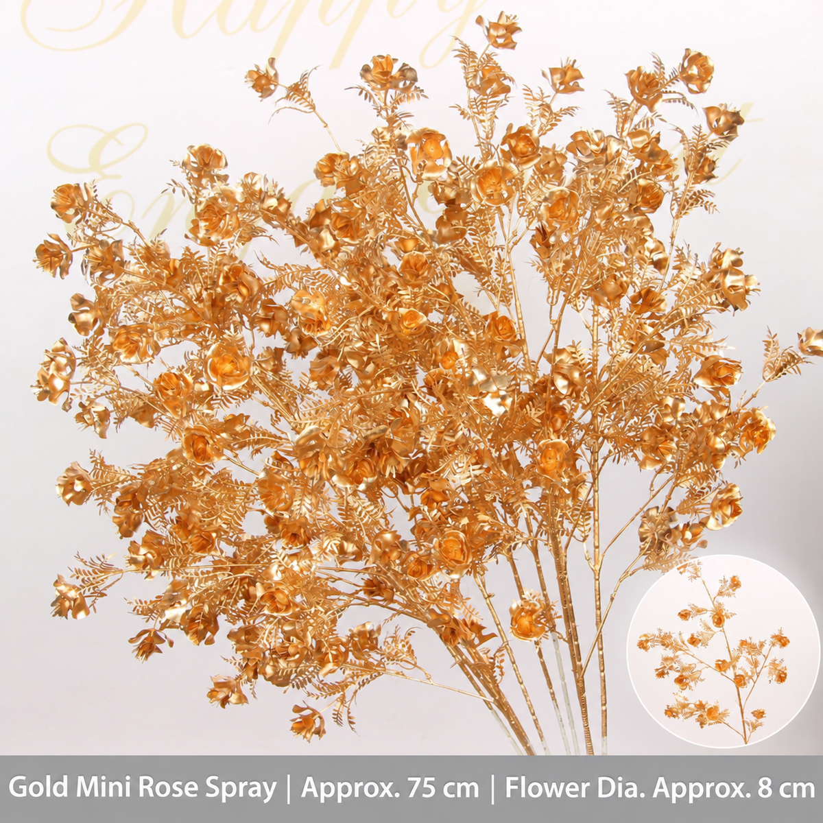 Gold Mini Rose Spray | Approx. 75 cm | Flower Dia. Approx. 8 cm artificial holiday floral decoration by Sunvale Living