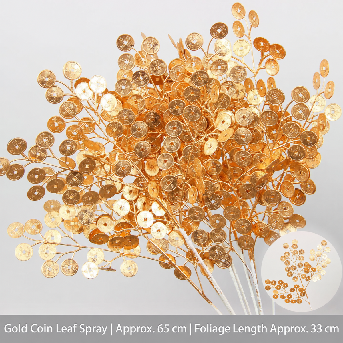 Gold Coin Leaf Spray | Approx. 65 cm | Foliage Length Approx. 33 cm artificial holiday floral decoration by Sunvale Living